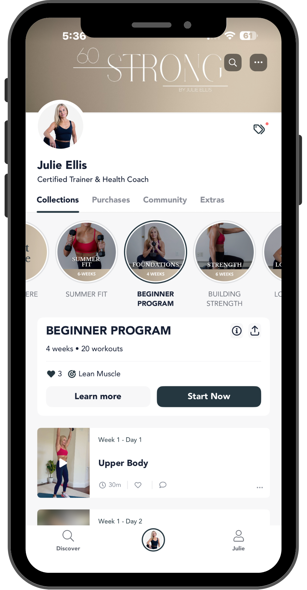 Foundations / Beginner Program — 4 weeks, 20 workouts in the Sixty Strong app