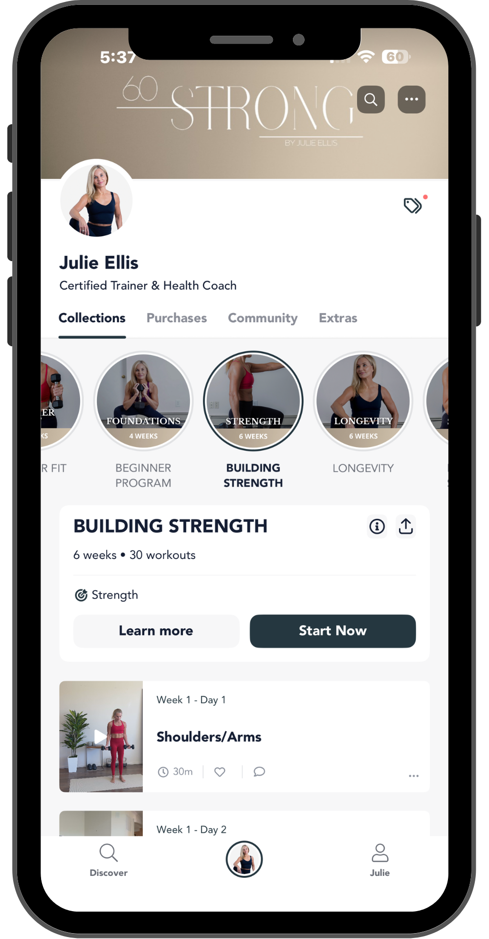 Building Strength — 6 weeks, 30 workouts in the Sixty Strong app